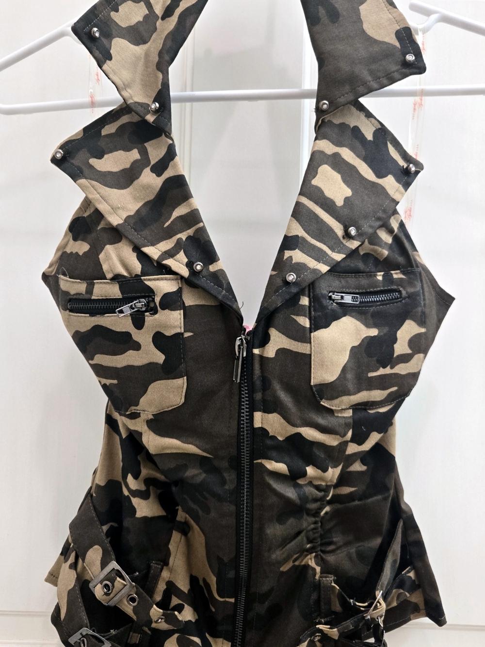 Camo Zip Front Sleeveless Utility Vest